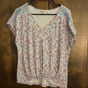 Como Vintage Pink Cap Sleeve Tie Front Blouse